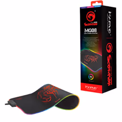 Marvo MG08, Noir, Image, Microfibre, Alimenté par port USB, Rouge/Vert/Bleu, Tapis de souris de jeu
