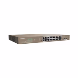 Tenda TEG1126P-24-410W commutateur réseau Non-géré Gigabit Ethernet (10/100/1000) Connexion Ethernet, supportant l'alimentation via ce port (PoE) 1U Marron