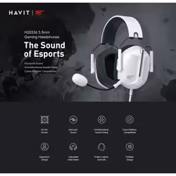 Havit H2033D Gaming Kulaklık Beyaz, Avec fil &sans fil, Jouer, Casque, Blanc