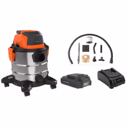 Aspirateur eau-poussière 20 V Moteur 20V - Batterie 4 Ah Puissance : 240 W Puissance Aspiration : 9 Kpa Cuve en acier Inox 4  ...