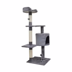 Moyen arbre a chat JASPER avec niche et balles de jeu - ALC06 - Gris - Dimensions : 40 x 40 x 114 cm - Structure : 3 platefor ...