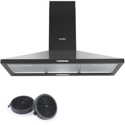 Hotte Aspirante Hotte de Cuisine 90cm-3 Vitesses- 2 Filtres à Charbon- Recyclage ou Évacuation-LED lampe-Noir - Comfee