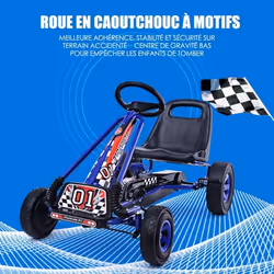 Kart à Pédales en Métal 1 Place Bleu avec Roues en Caoutchouc 101 x 61 x 62CM Convient pour 3 à 8 ans Go Karting Enfant