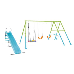 Portique-balançoire 5 agrès - 2 balançoires + face à face + nid d'oiseau + toboggan - Intex