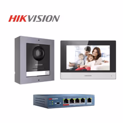 Hikvision DS-KIS602 Interphone IP vidéophone extensible pour une seule famille. Cet appareil offre de puissantes performances ...
