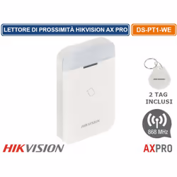 DS-PT1-WE Lecteur d'étiquettes de proximité sans fil AXPro Hikvision. Communication bidirectionnelle sans fil 868 MHz. Affichage LED