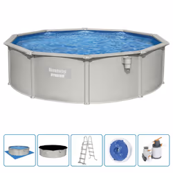 Bestway Hydrium 4.60m x 1.20m, Gris/Bleu, 17430 L, Piscine hors sol, Echelle, Bleu, Gris, 139,4 kg