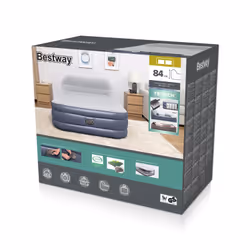 Bestway Lit gonflable matelas 2 places Tritech SleekFlow avec tête de lit et pompe électrique intégrée et revêtement antimicr ...