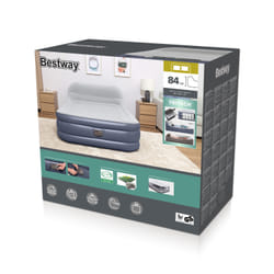Bestway Lit gonflable matelas 2 places Tritech SleekFlow avec tête de lit et pompe électrique intégrée et revêtement antimicrobien 2,26 m x 1,52 m x 84 cm