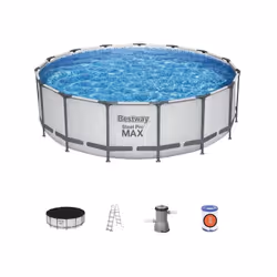 Bestway Steel Pro 4.57m x 1.22m, Gris/Bleu, 16015 L, Piscine hors sol, Echelle, Bleu, 64,6 kg