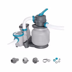 Entretenez l'eau de votre piscine hors sol pour qu'elle reste cristalline et propre grâce a la pompe de filtration a sable Be ...