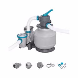Entretenez l'eau de votre piscine hors sol pour qu'elle reste cristalline et propre grâce a la pompe de filtration a sable Be ...