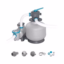 Entretenez l'eau de votre piscine hors sol pour qu'elle reste cristalline et propre grâce a la pompe de filtration a sable Be ...