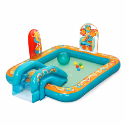 Bestway Aire de jeux et piscine gonflable pour enfants Retro Groove 1,93 m x 1,52 m x 74 cm, Toboggan aquatique de jardin, 2 ...