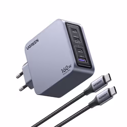Ugreen Nexode Pro 160W GaN Charger with USB-C Cable, Intérieure, Secteur, Noir, Gris