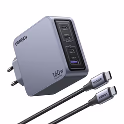 Ugreen Nexode Pro 160W GaN Charger with USB-C Cable Universel Noir, Gris Secteur Charge rapide Intérieure - Vue supplémentaire 4