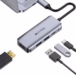 HYPER HD41-GL station d'accueil USB 2.0 Type-C Noir, Gris