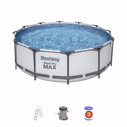 Bestway Steel Pro 3.66m x 1.22m Bleu, 10250 L, Piscine hors sol, Echelle, Gris, Blanc, 49,4 kg