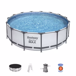 Bestway Steel Pro 4.57m x 1.22m, Gris/Bleu, 16015 L, Piscine hors sol, Echelle, Bleu, 64,6 kg