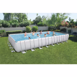 Bestway Power Steel Rectangular 9.56m x 4.88m x 1.32m, Gris/Bleu, 52231 L, Piscine hors sol, Echelle, Bleu, Gris, 232,2 kg