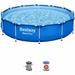 Piscine hors sol ronde Steel Pro™ : - 366 x 76 cm - Volume d'eau à 90% : 6 473 L - Filtre à cartouche 1, 249 m3/h (58381) - C ...