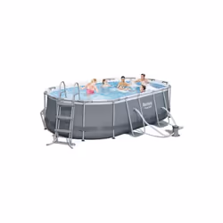 Bestway Power Steel Oval 4.24m x 2.50m x 1.00m, Gris/Bleu, 7250 L, Piscine hors sol, Echelle, Bleu, Gris, 55,5 kg