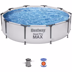 Description générale La piscine tubulaire ronde BESTWAY - 305 x 76 cm - 4 678 L - Steel Pro Max est l'option idéale pour prof ...