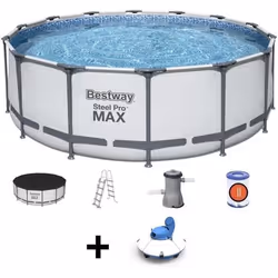 Kit Piscine hors sol tubulaire BESTWAY Steel Pro Max™ - 427 x 122 cm - Ronde (Avec un filtre a cartouche, une bâche et une é