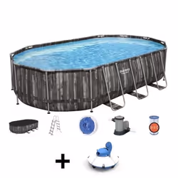 Piscine hors sol BESTWAY - Ovale Power Steel Decor bois - 610 x 366 x 122 cm