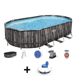 Piscine hors sol BESTWAY - Ovale Power Steel Decor bois - 610 x 366 x 122 cm