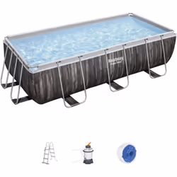 Piscine hors sol rectangulaire Power Steel™ Longueur 404 cm largeur 201 cm hauteur 100 cm Volume d'eau à 90% : 6 478 L Filtre ...