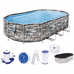Bestway Power Steel Comfort Jet Series 20'x12'x48"/6.10m x3.66m x1.22m Oval Pool Set, 20241 L, Piscine hors sol, Enfant, Eche ...