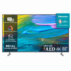Hisense 55U6KQ, 139,7 cm (55"), 3840 x 2160 pixels, QLED, Smart TV, Wifi, Noir, Gris