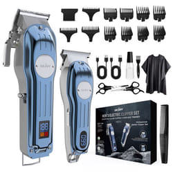 SEJOY  Tondeuse Cheveux Sans Fil Professionnelle Tondeuse Barbe Kit de Soins Sans Fil avec Écran LED 8+3 Peignes de Limite Bleu