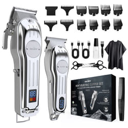 SEJOY  Tondeuse Cheveux Sans Fil ProfessionnelleTondeuse Barbe Kit de Soins Sans Fil avec Écran LED8+3 Peignes de Limite Argenté