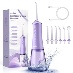 SEJOY Hydropulseur 280ML sans Fil Hydropulseur Dentaire Portable Rechargeable avec 4 Modes et 6 Embouts Remplaçables IPX7 Violet