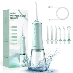 SEJOY Hydropulseur 280ML sans Fil Hydropulseur Dentaire Portable Rechargeable avec 4 Modes et 6 Embouts Remplaçables IPX7 Vert
