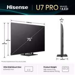 Hisense U7Q PRO 75U7Q PRO TV 190,5 cm (75") 4K Ultra HD Smart TV Wifi Noir