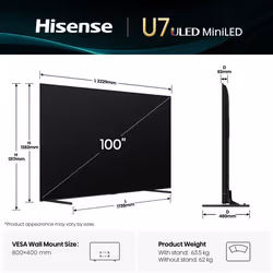 Hisense 100U7Q 2,54 m (100") 4K Ultra HD Smart TV Wifi Noir