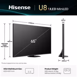 Hisense 65U8Q TV 165,1 cm (65") 4K Ultra HD Smart TV Wifi Noir, Gris
