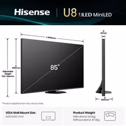 Hisense 85U8Q TV 2,16 m (85") 4K Ultra HD Smart TV Wifi Noir, Gris