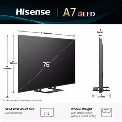 Hisense A7Q 75A7Q TV 190,5 cm (75") 4K Ultra HD Smart TV Wifi Noir