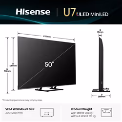 Hisense 50U7Q 127 cm (50") 4K Ultra HD Smart TV Wifi Noir 450 cd/m²