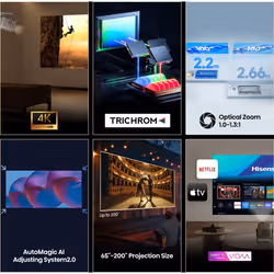 Hisense projector M2SE-PRO Home Cinema,Ultra HD (3840x2160),HDMI 1x, 1300Lumens, 1000:1, 2 x10W,VidaaU7, 65-200, White - Vue supplémentaire 3