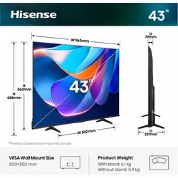 Hisense 43A6S 109,2 cm (43") 4K Ultra HD Smart TV Wifi Noir - Vue supplémentaire 2