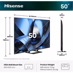 Hisense 50U7SE TV 127 cm (50") 4K Ultra HD Smart TV Wifi Noir, Gris - Vue supplémentaire 2