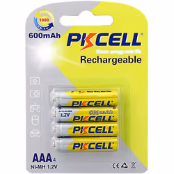 PKCELL NiMH Rechargeable Battery, Batterie rechargeable, AAA, Hybrides nickel-métal (NiMH), 1,2 V, 4 pièce(s), 600 mAh