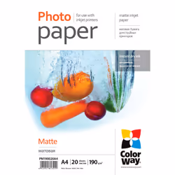 Colorway PM190020A4, Mat, 190 g/m², Jet d'encre, A4, 20 feuilles, 215 µm