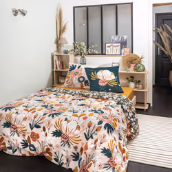 Parure de lit housse de couette avec taie d'oreiller 100% Coton 57 fils Champetre - PD15157-240