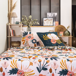 Parure de lit housse de couette avec taie d'oreiller 100% Coton 57 fils Champetre - PD15157-240